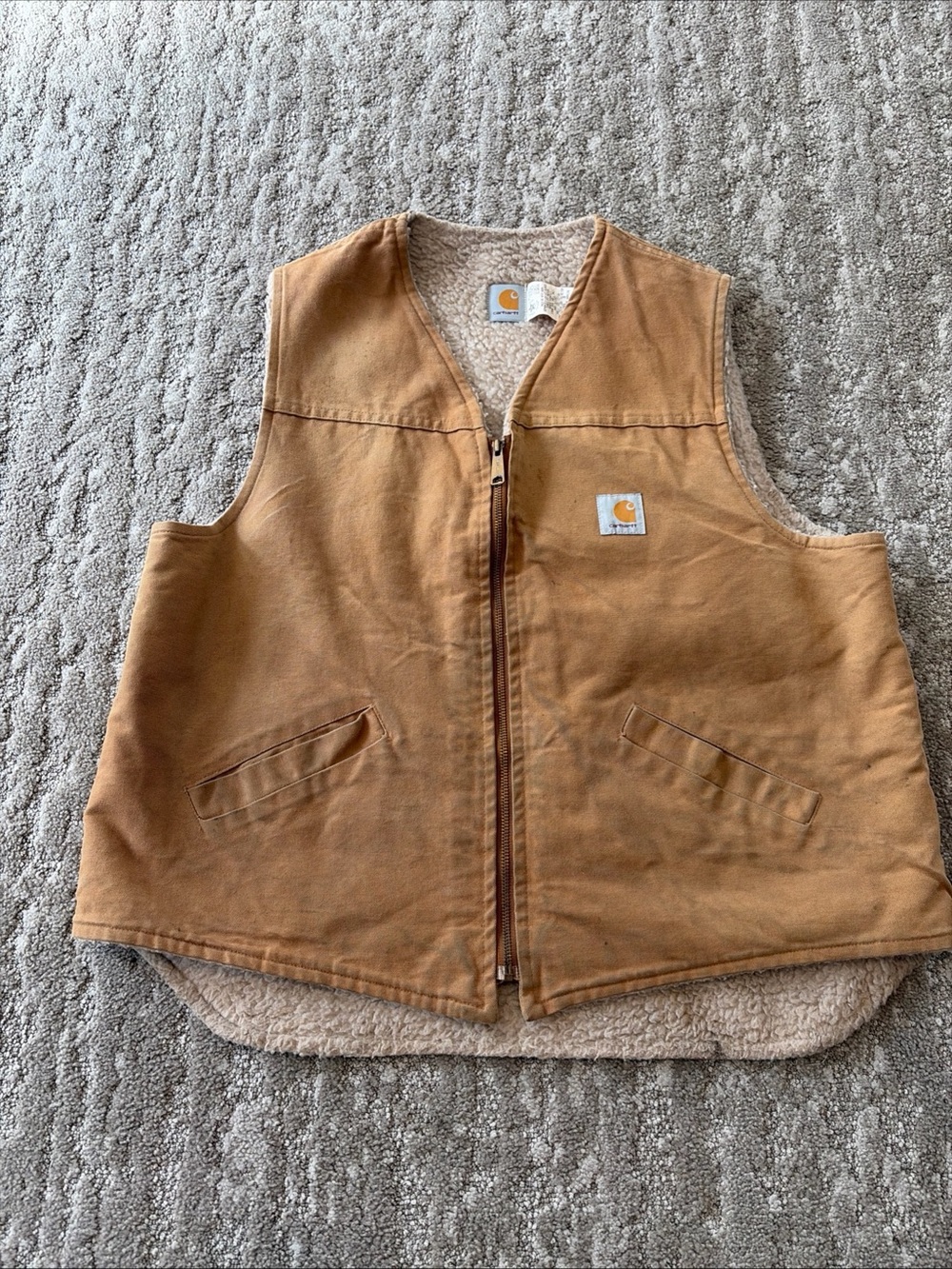 Carhartt V03 BRN Vest Light Brown Canvas Sherpa Lined 1998 Mens 2XLT Vintage